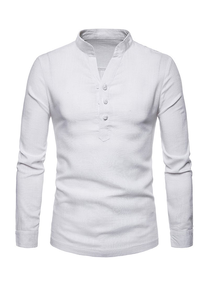Solid Linen Long Sleeve Shirt White - Image 1