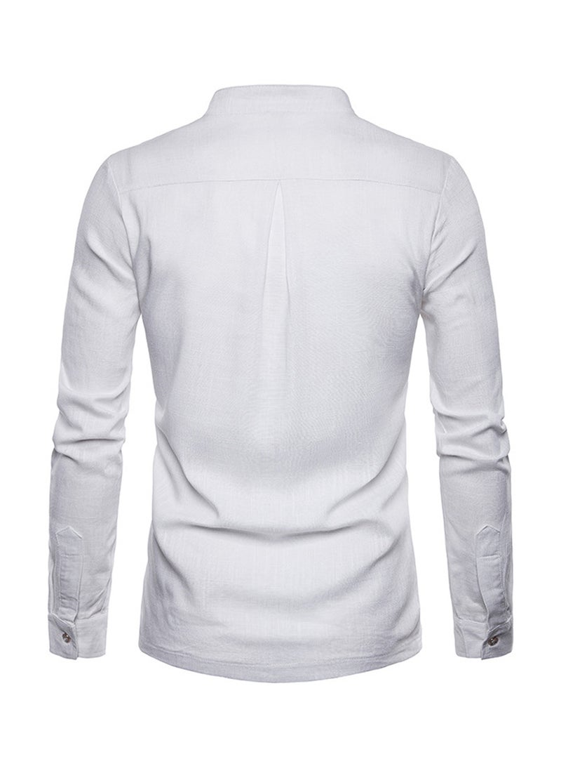 Solid Linen Long Sleeve Shirt White - Image 2