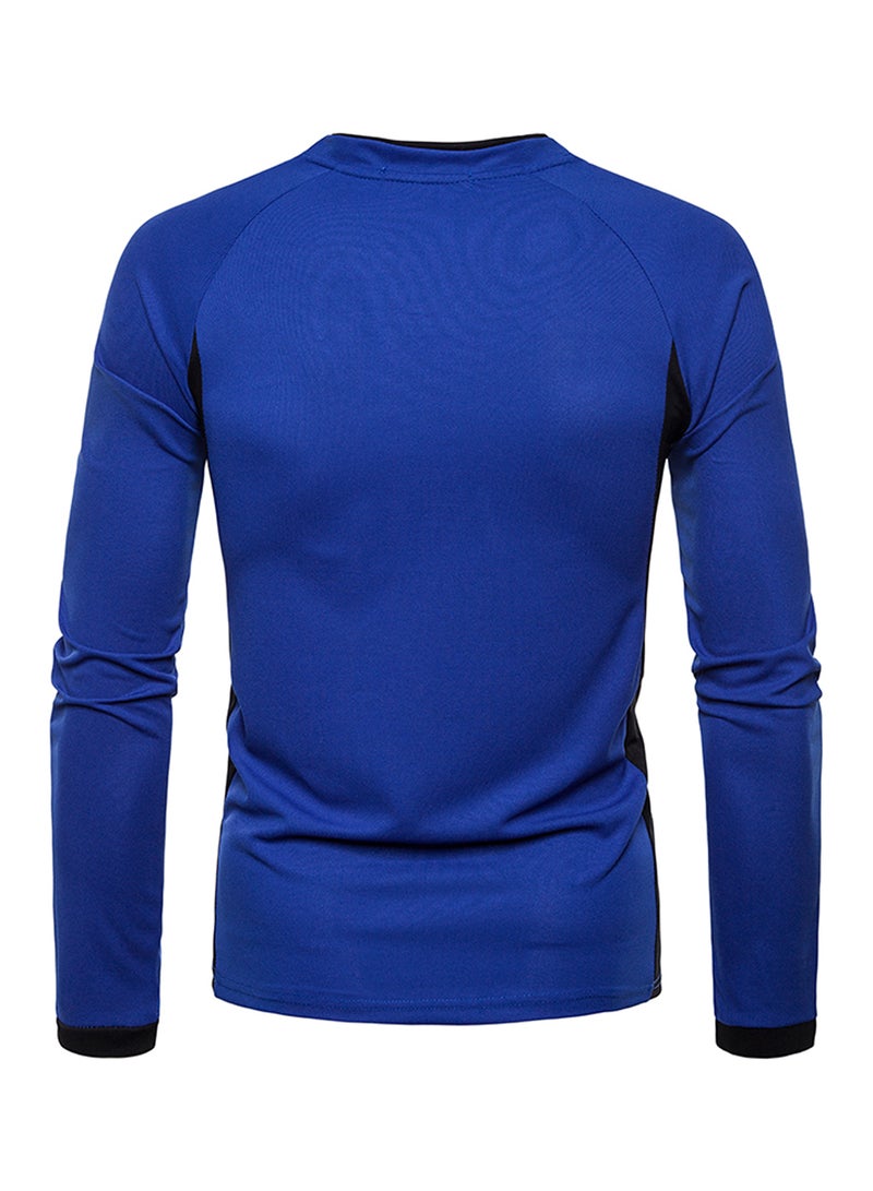 V-Neck Long Sleeve T-Shirt Blue/Black - Image 2