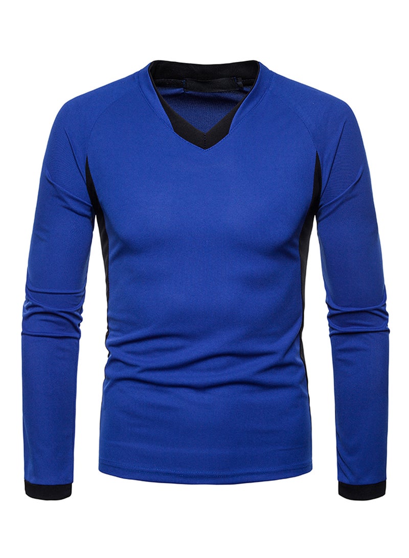 V-Neck Long Sleeve T-Shirt Blue/Black - Image 1