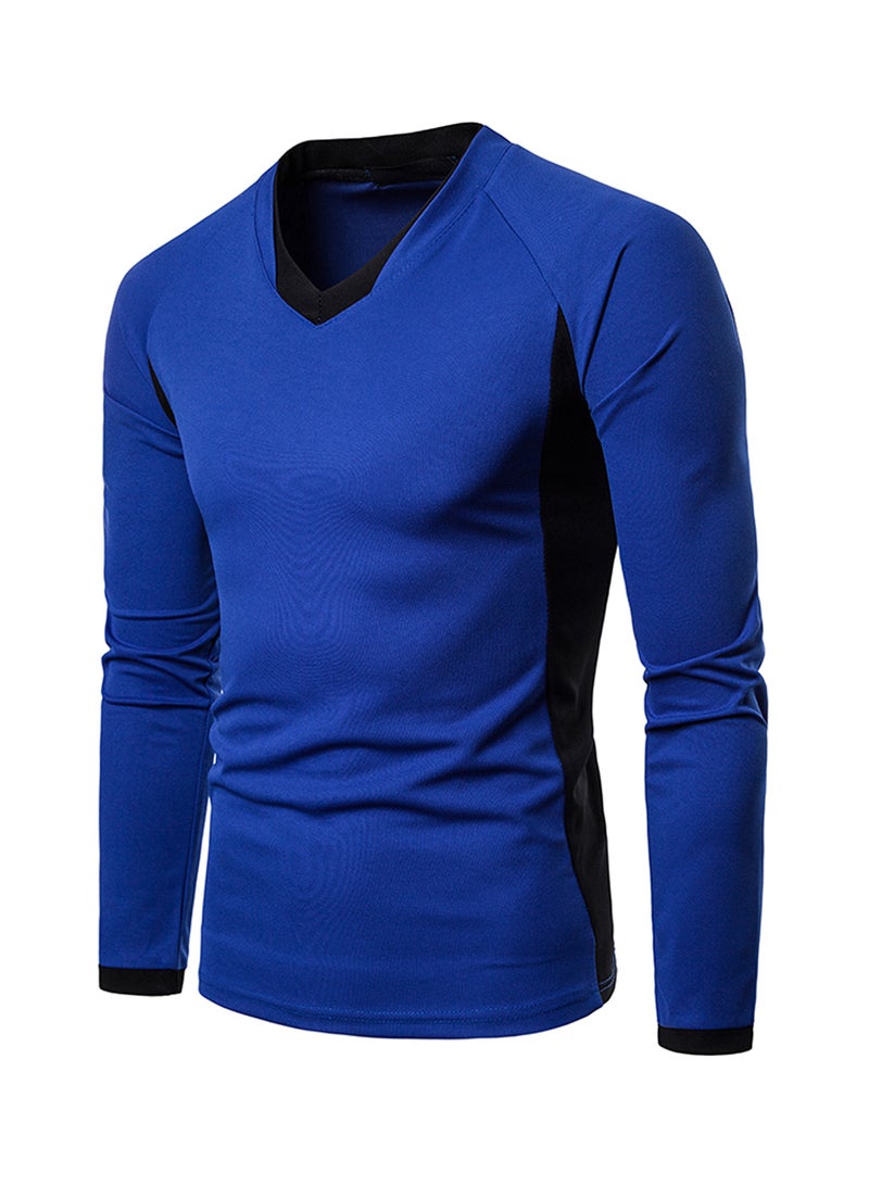 V-Neck Long Sleeve T-Shirt Blue/Black - Image 3
