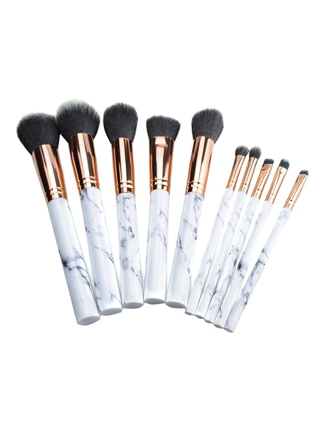 10-Piece Marble Pattern Cosmetic Make Up Brush Set White/Copper/Black