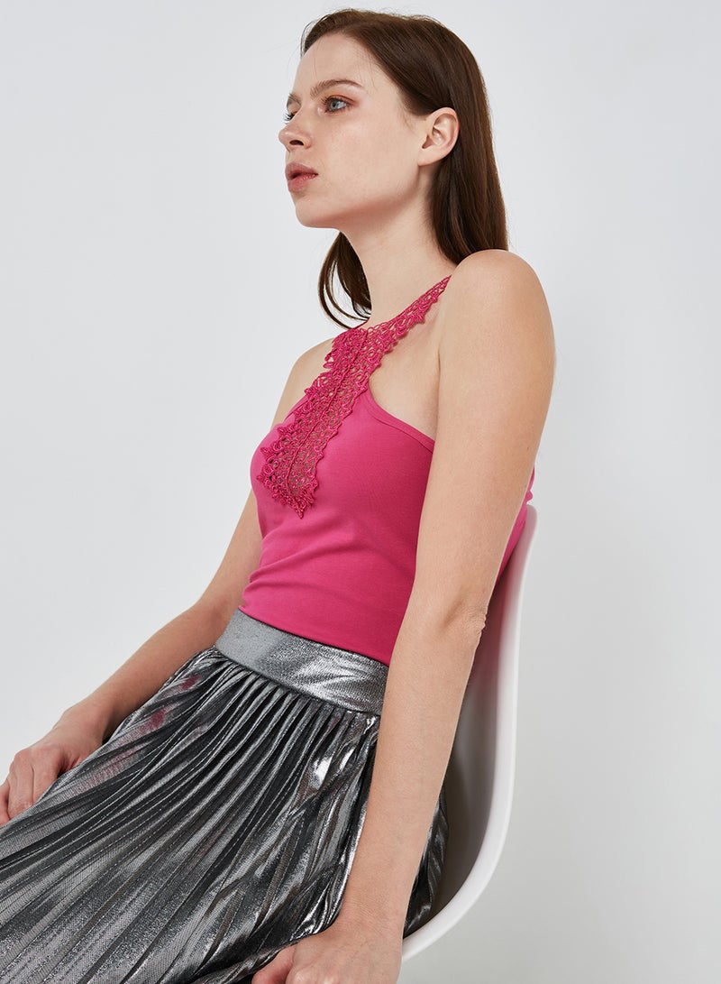 Levantino Front Design Sleeveless Blouse Dark Pink - Image 2