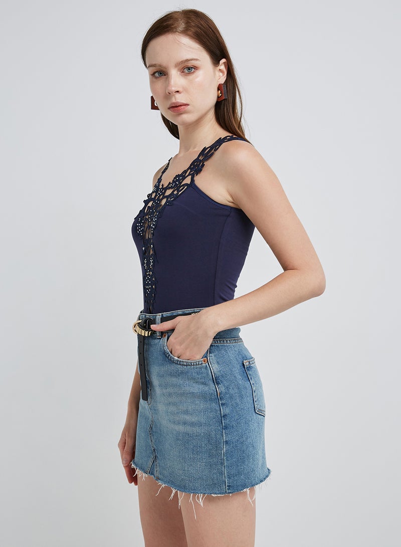 Levantino Open Front Sleeveless Blouse Navy - Image 2