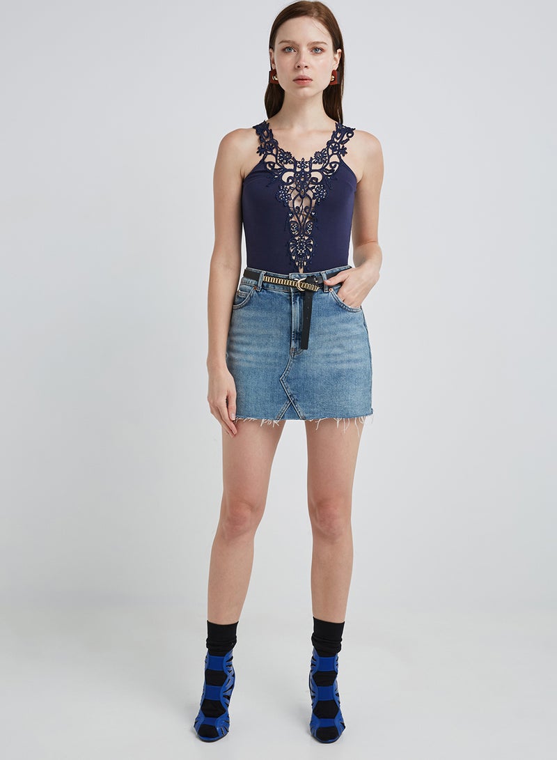 Levantino Open Front Sleeveless Blouse Navy - Image 1