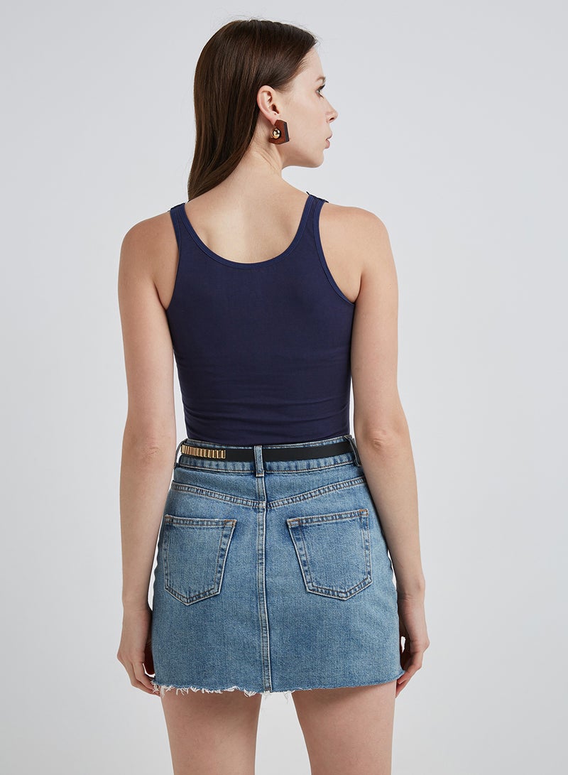 Levantino Open Front Sleeveless Blouse Navy - Image 4