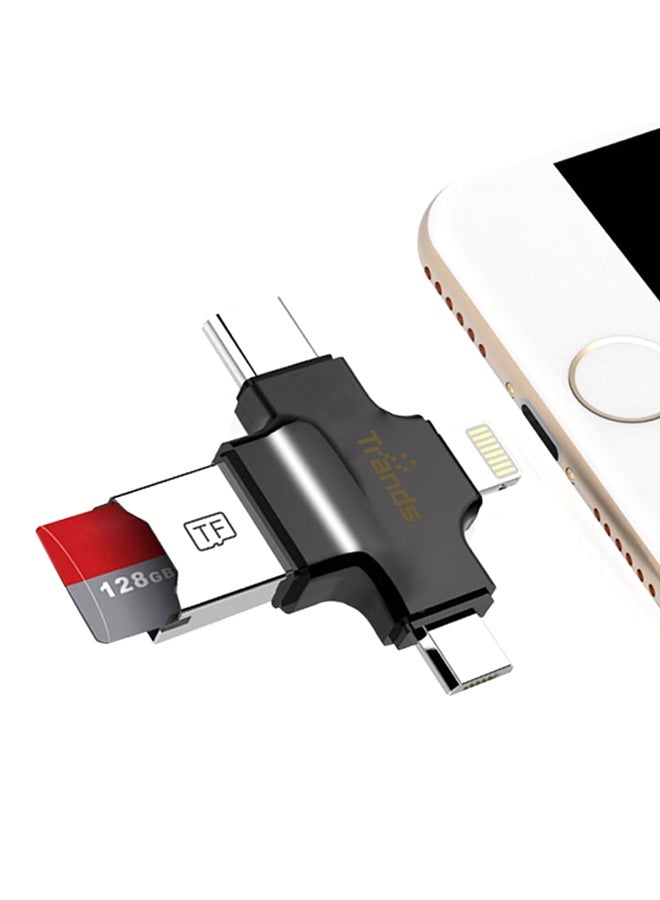 تراندز قارئ بطاقة Micro SD TF بتصميم 4 في 1 مزوّد بمنفذ Micro USB /Type-C /Lightning /USB 3.0 أسود - Image 3