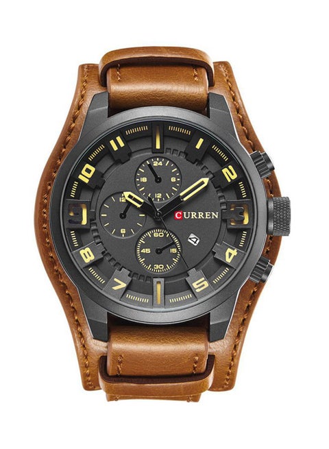 Men's Water Resistant Analog Watch WT-CU-8225-B#D50 - 55 mm - Brown