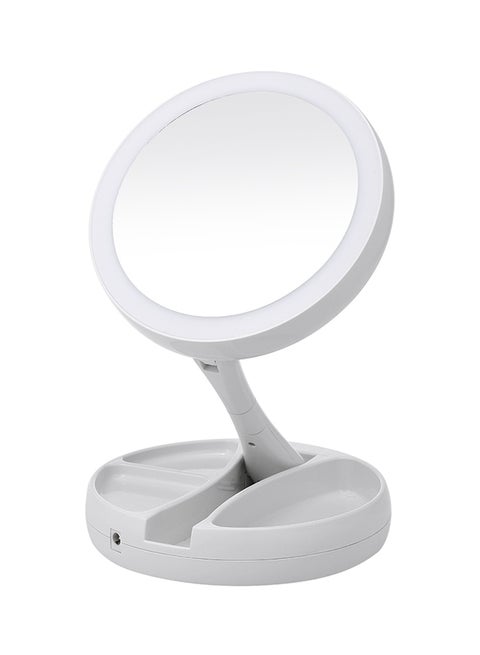 LED Lighted Makeup Mirror Stand Desk With Storage Box White