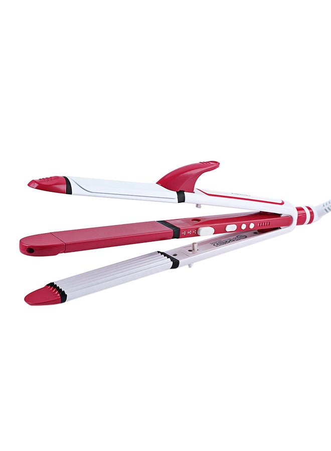 Kemei - Multi Function 3 In 1 Ceramic Straighter KM-1213 Pink/White - Image 1