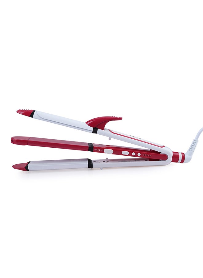 Kemei - Multi Function 3 In 1 Ceramic Straighter KM-1213 Pink/White - Image 1