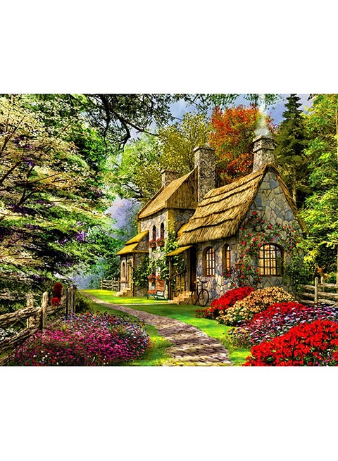 Spring Cottage Canvas Oil Painting With DIY Kit Multicolour 40x50centimeter