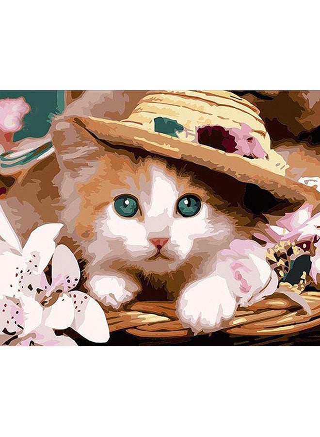Cat Wearing A Hat Canvas Oil Painting With DIY Kit Multicolour 40x50cm - Image 1