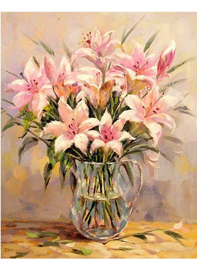 Pink White Lotus Canvas Oil Painting With DIY Kit Multicolour 40x50cm  - Image 1