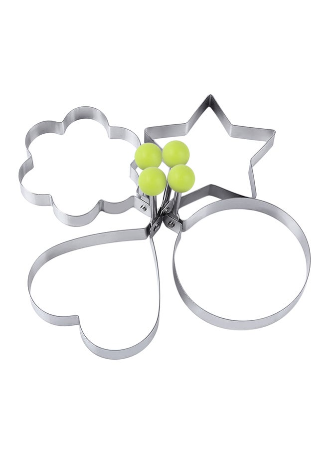 4-Piece Fried Eggs Ring Molds Silver/Green 0.16kg  - Image 1