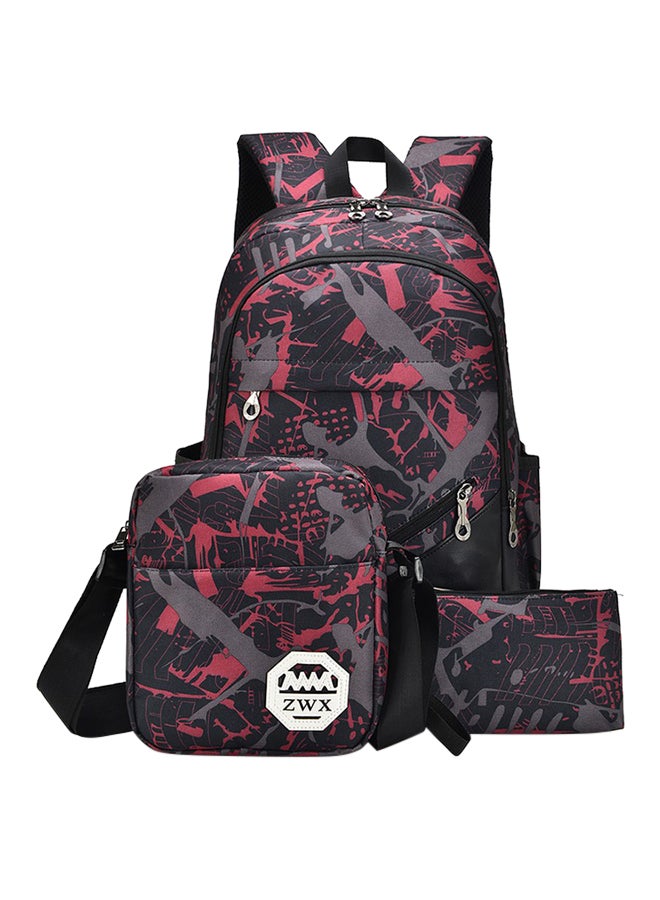 3-Piece Camouflage Printed Backpack With Crossbody Bag And Pouch Set Valentine Red/Black - Image 1