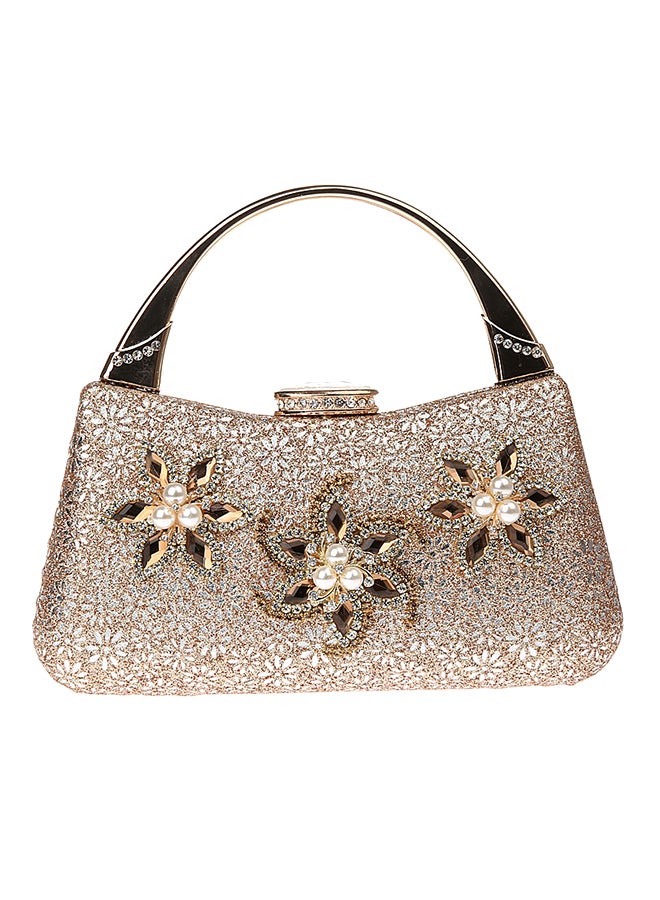 Generic - Printed Clutch With Handle Light Gold - Image 1