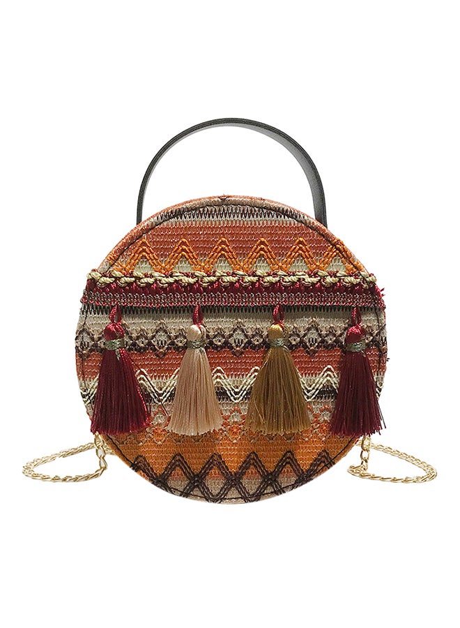 Bohemian Style Round Sling Bag Yellow/Brown/Orange  - Image 1