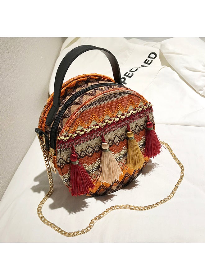 Bohemian Style Round Sling Bag Yellow/Brown/Orange  - Image 2