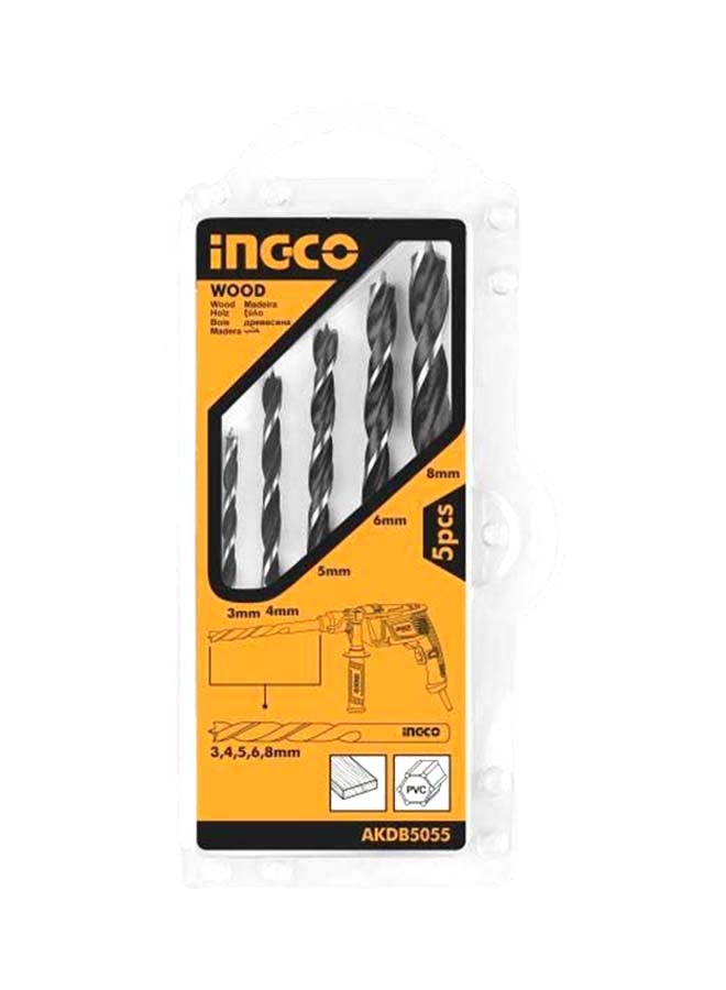INGCO 5-Piece Wood Drill Bit Set Black/Silver
