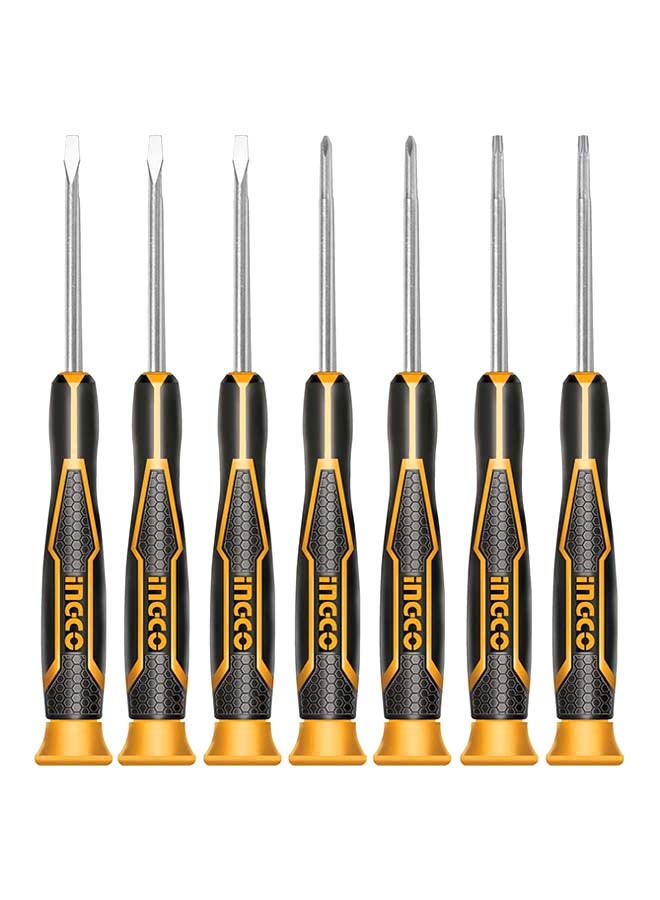 INGCO 7-Piece Heavy Duty Precision Screwdriver Set Black/Yellow/Silver - Image 1