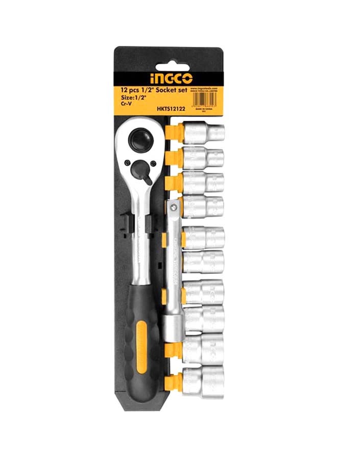 INGCO 12-Piece Socket Set Black/Yellow/Silver 0.5inch