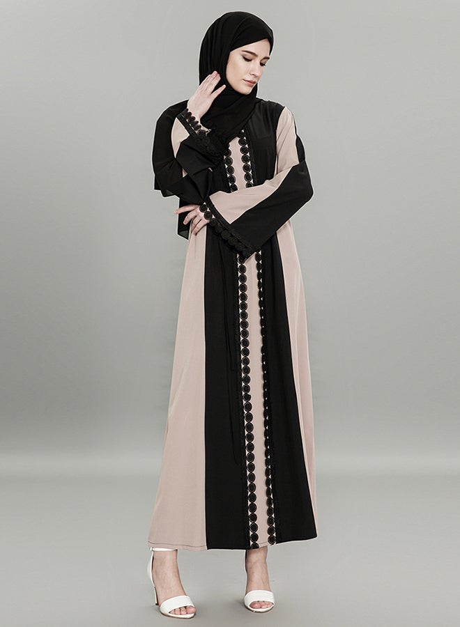 Plus Size Lace Patch Kaftan Beige/Black  - Image 4