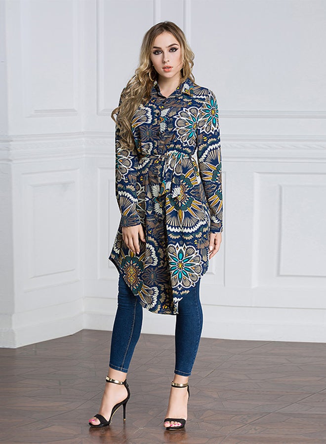 Generic Plus Size Retro Print Shirt Multicolour  - Image 3