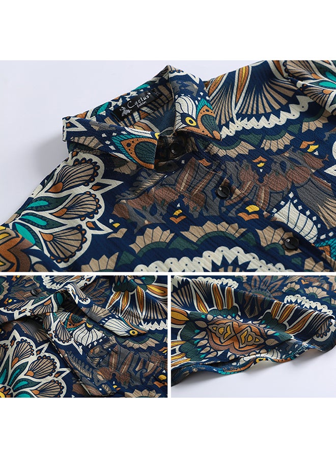 Generic Plus Size Retro Print Shirt Multicolour  - Image 4