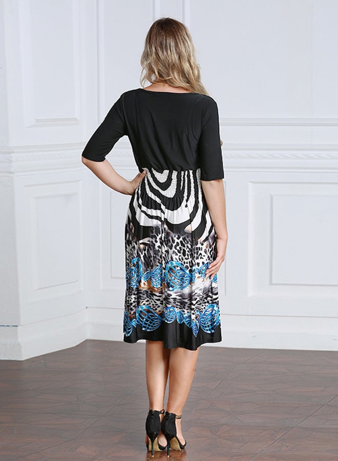 Plus Size V-Neck Midi Dress Black/Blue/White - Image 2