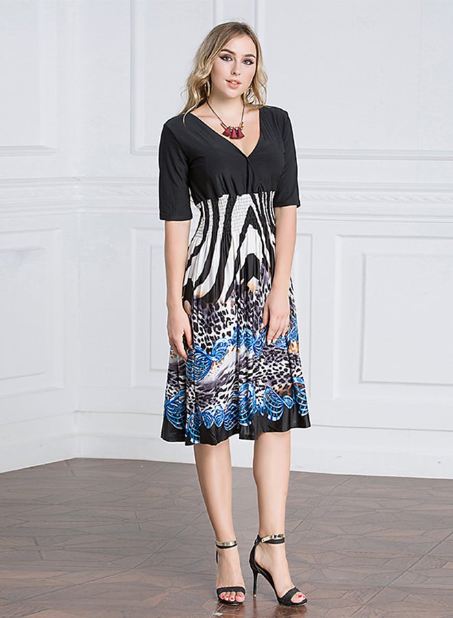 Plus Size V-Neck Midi Dress Black/Blue/White - Image 3