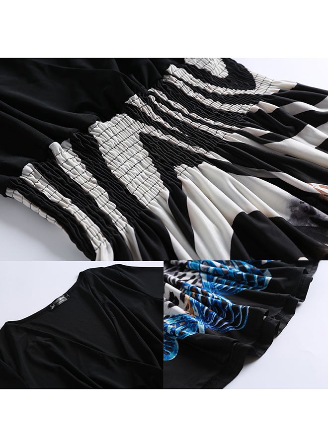 Plus Size V-Neck Midi Dress Black/Blue/White - Image 4