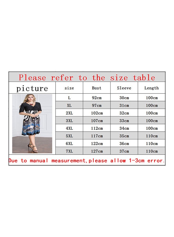 Plus Size V-Neck Midi Dress Black/Blue/White - Image 5