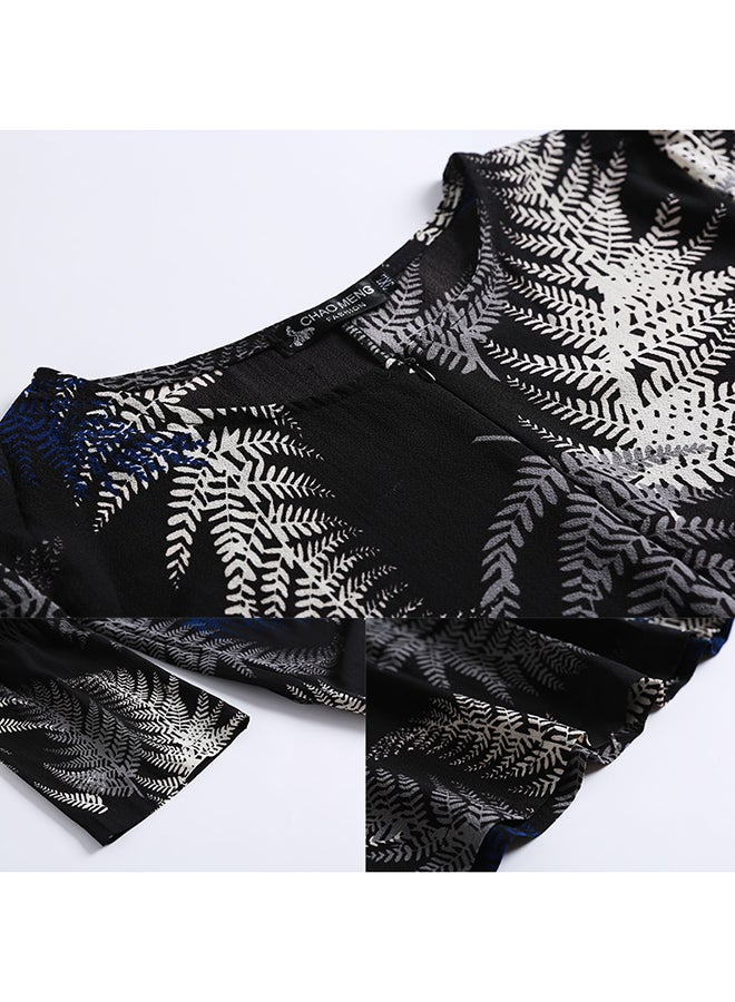 Leaf Pattern Long Sleeve Kaftan Black/White/Blue  - Image 5