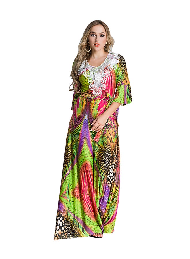 ماركة غير محددة فستان طويل برقبة دائرية ومقاس كبير متعدد الألوان  - Image 1