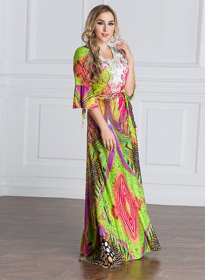 ماركة غير محددة فستان طويل برقبة دائرية ومقاس كبير متعدد الألوان  - Image 3