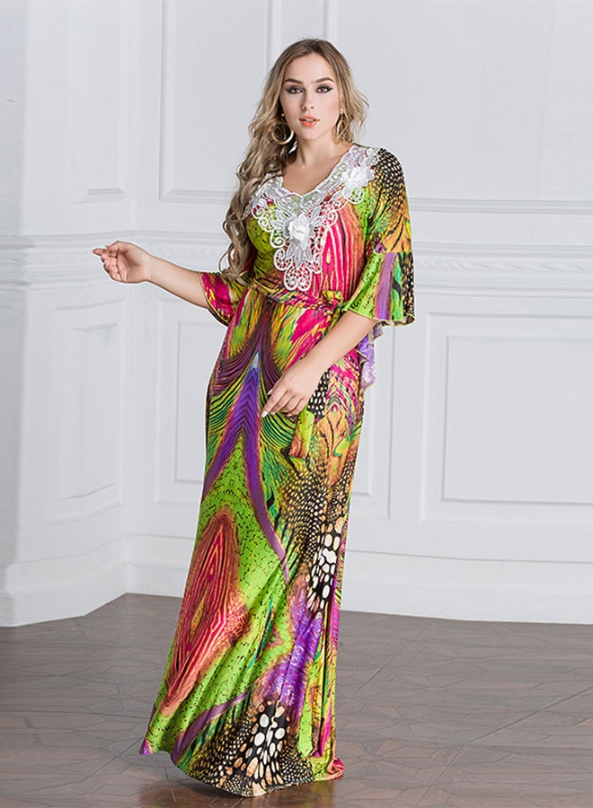 ماركة غير محددة فستان طويل برقبة دائرية ومقاس كبير متعدد الألوان  - Image 4