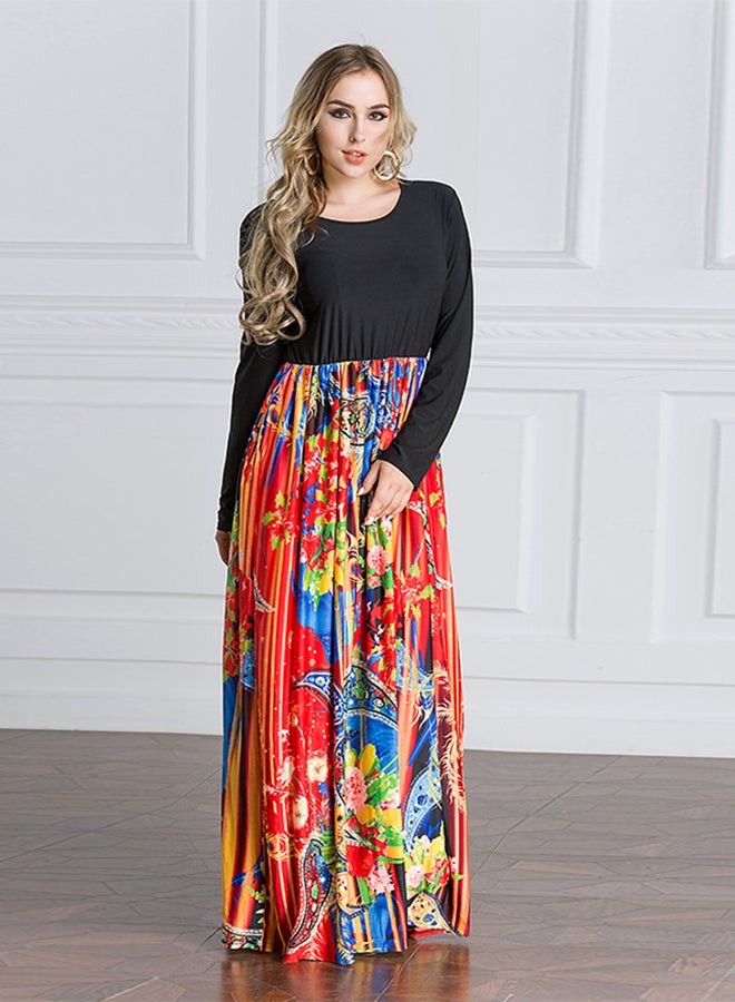 ماركة غير محددة فستان طويل بأكمام طويلة ومزين بنمط بنقشة الزهور متعدد الألوان  - Image 3