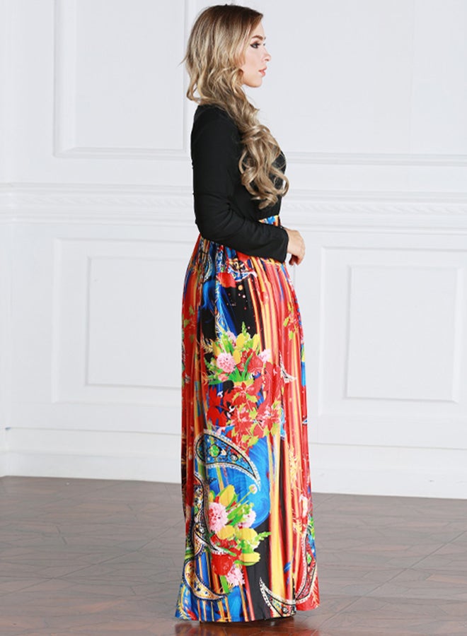 ماركة غير محددة فستان طويل بأكمام طويلة ومزين بنمط بنقشة الزهور متعدد الألوان  - Image 4
