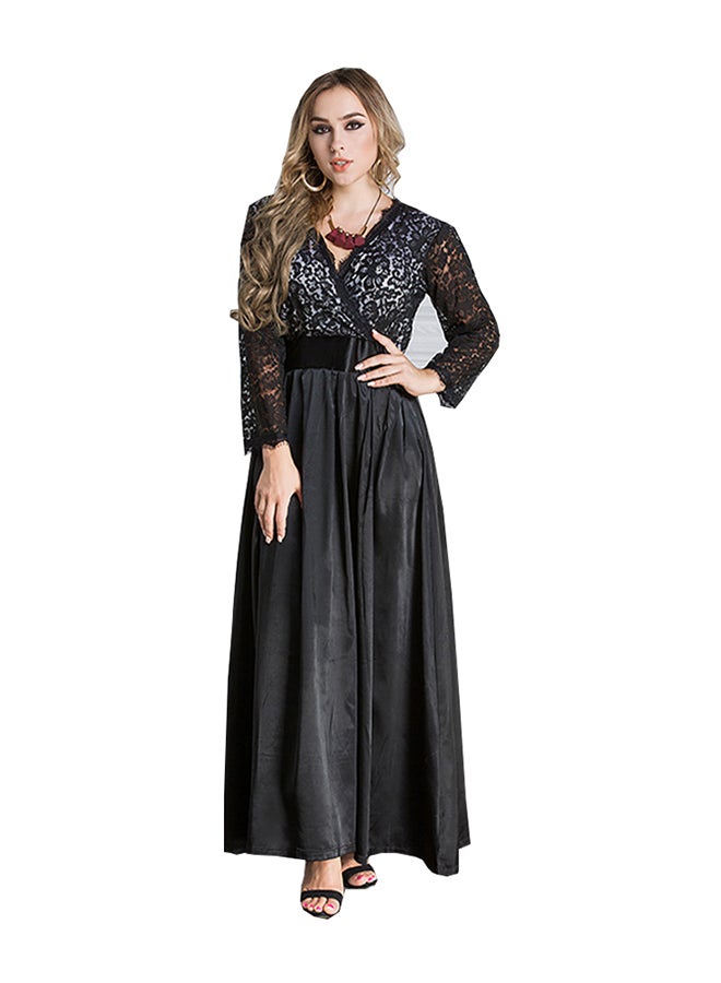 ماركة غير محددة فستان طويل بمقاس كبير ورقبة على شكل V أسود  - Image 1