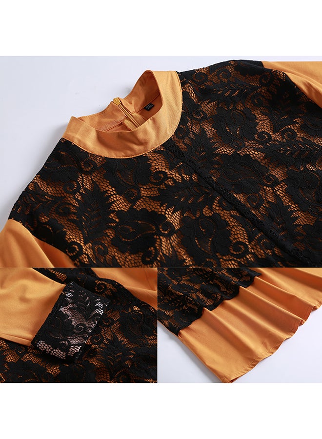 Generic Patchwork Round Neck Kaftan Mustard/Black  - Image 5