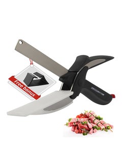 2 In 1 Food Chopper Kitchen Scissors Smart Cutter With Cutting Board Multicolour
