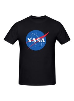 تيشيرت قطني بأكمام قصيرة وطبعة شعار Nasa أسود