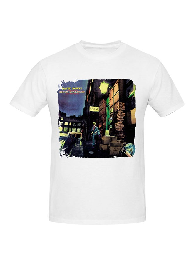 David Bowie The Rise And Fall Of Ziggy Stardust And The Spiders From Mars Printed Cotton Short Sleeve T-Shirt White  - Image 1