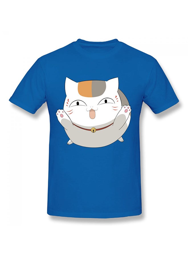 Round Neck Short Sleeves T-Shirt Blue  - Image 1