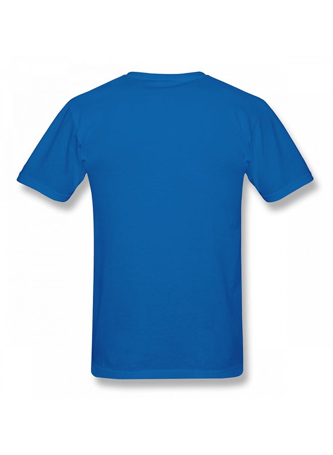 Round Neck Short Sleeves T-Shirt Blue  - Image 2