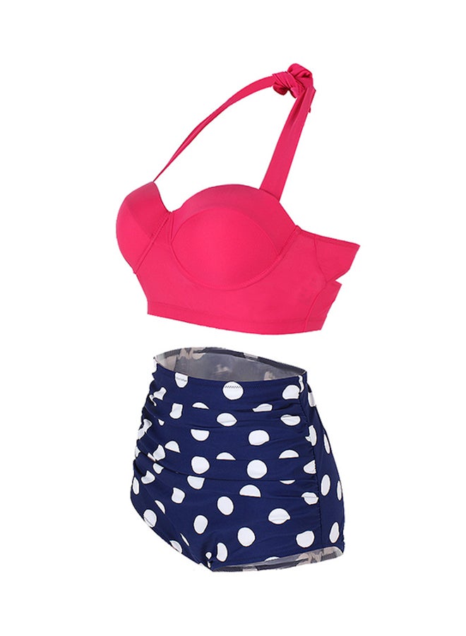 High Waisted Tankinis Bikini Set Rose Red/Blue  - Image 3