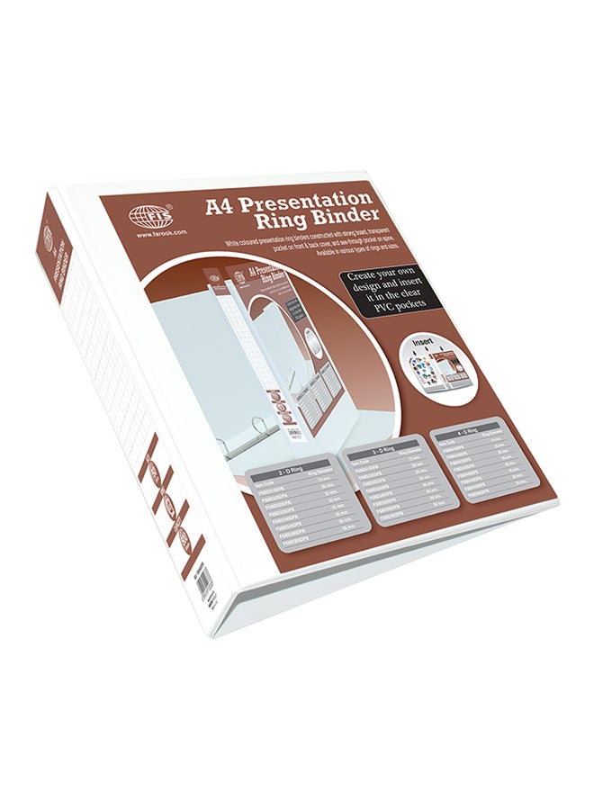 FIS A4 Presentation 4D Ring Binder White/Brown  - Image 1