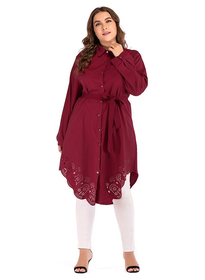 Button Closure Tunic Top Red