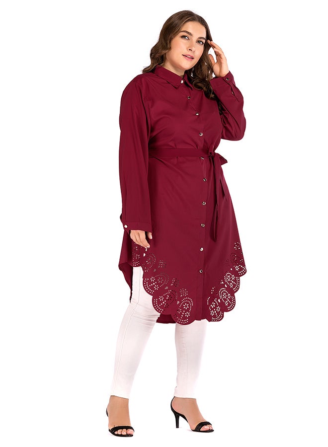 Button Closure Tunic Top Red